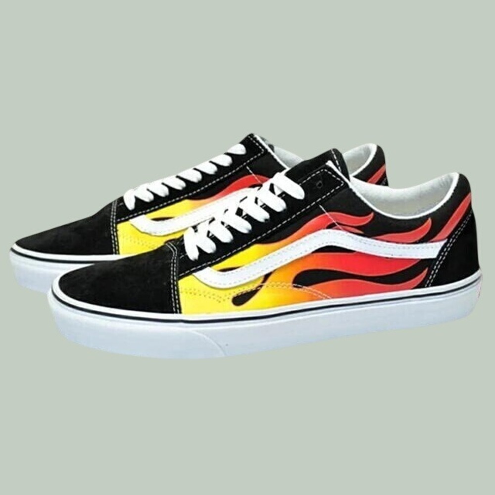 Vans Old Skool Red Yellow Flames Black Shoes Size Men 10.5 /Women 12 UNISEX